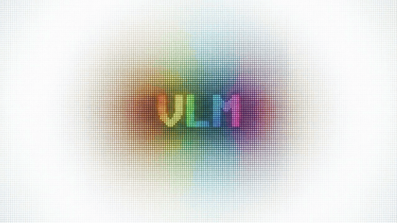 Artistic representation of "Vln" in vibrant, rainbow-like colors on a minimalistic white background, with a focus on color di